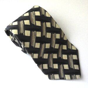 Vtg Cambridge Classics Men's Silk Neck Tie Printed in Italy Black Beige & Taupe